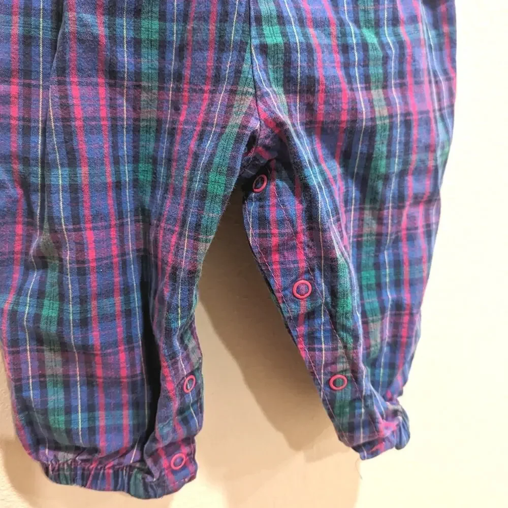 Vtg 90s Oshkosh Bgosh Overalls Girls Sz 18m Purple Plaid Classic Staple